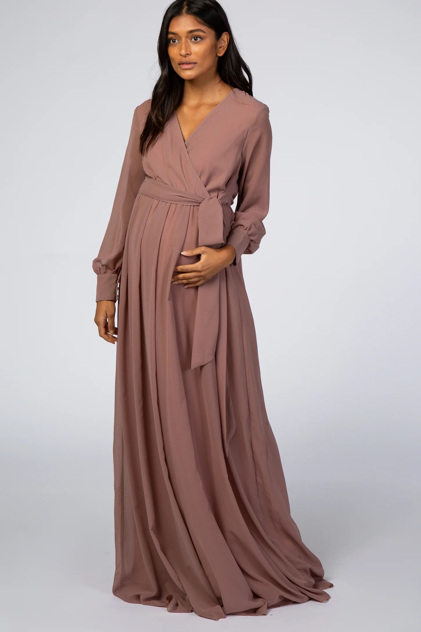 Mauve Chiffon Long Sleeve Maternity Maxi Dress | PinkBlush Maternity