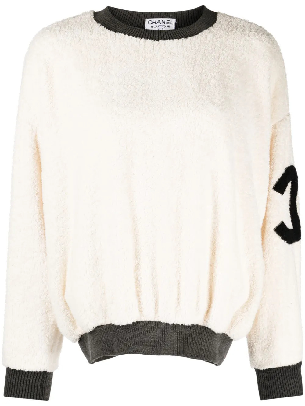 CHANEL Pre-Owned 1992 CC faux-shearling sweatshirt - Neutrals | Farfetch Global