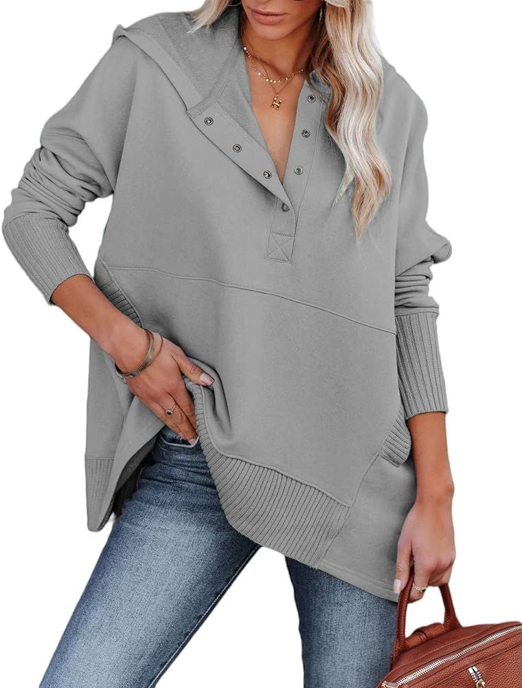 BZB Womens Sweatshirts and Hoodies with Pockets Button Down Long Sleeve Henley Shirts S-2XL | Amazon (US)