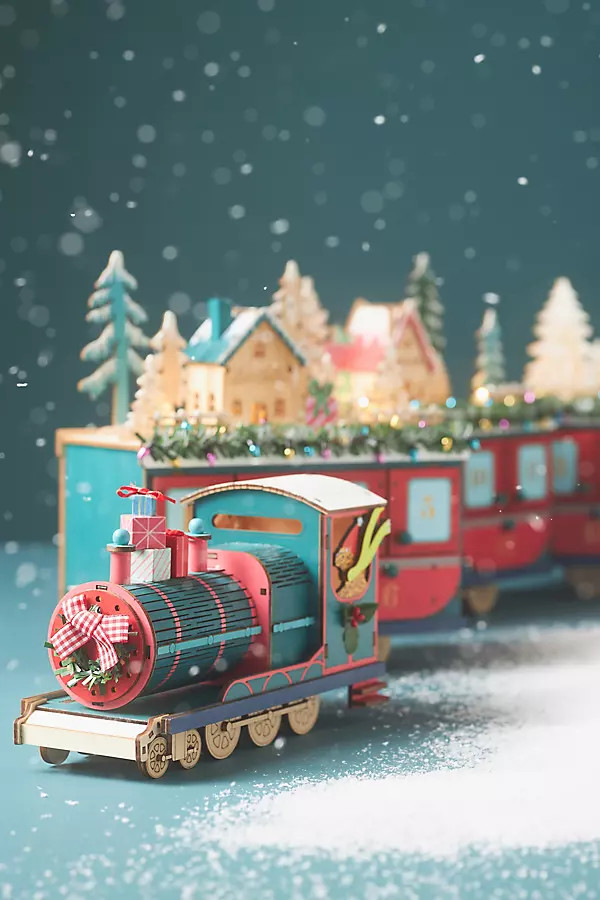 Light-Up Wooden Train Advent Calendar | Anthropologie (US)
