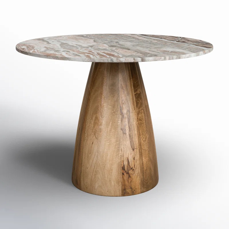 Mellonia Round Marble Top Solid Wood Base Dining Table | Wayfair North America
