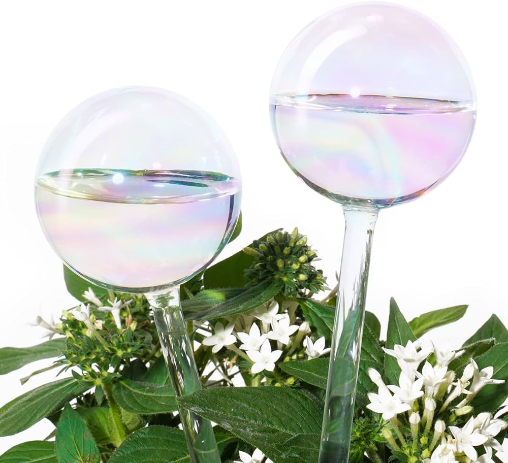 [2 PCS] Light Iridescent Rainbow Gradient Color Clear Glass Self-Watering System Spikes, Aqua Glo... | Amazon (US)