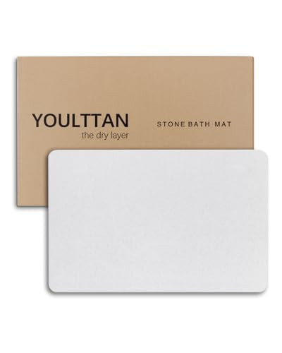 YOULTTAN Stone Bath Mat 24"x16" - Diatomaceous Earth Shower Mat, Quick Dry, Anti-Slip, Modern Design with Bonus Non-Slip Pad - Perfect for Home Safety and Style,Light Gray | Amazon (US)