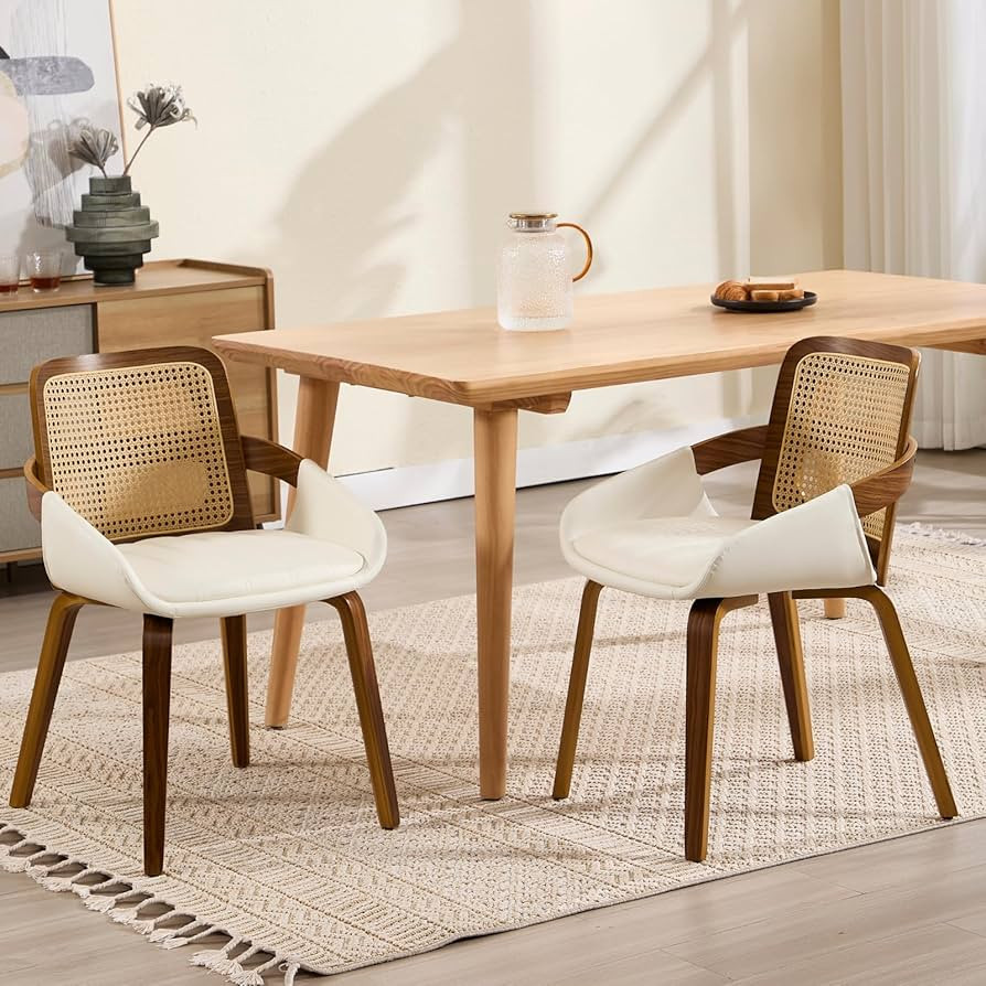 DUOMAY Modern PU Leather Dining Chairs Set of 2, Cane Back Room Chairs with Solid Wood Legs Kitch... | Amazon (US)