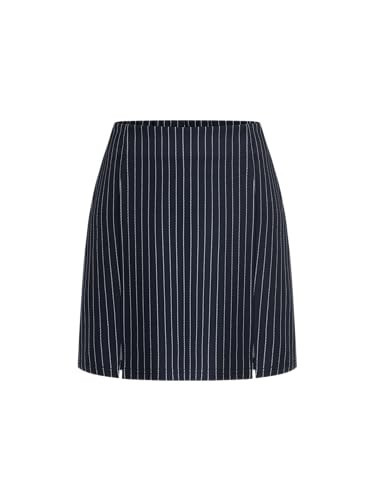 CIDER Women's Striped Mini Skirt High Waist Casual Slim Fit Workwear Short Skirt: Dark Denim, S | Amazon (US)