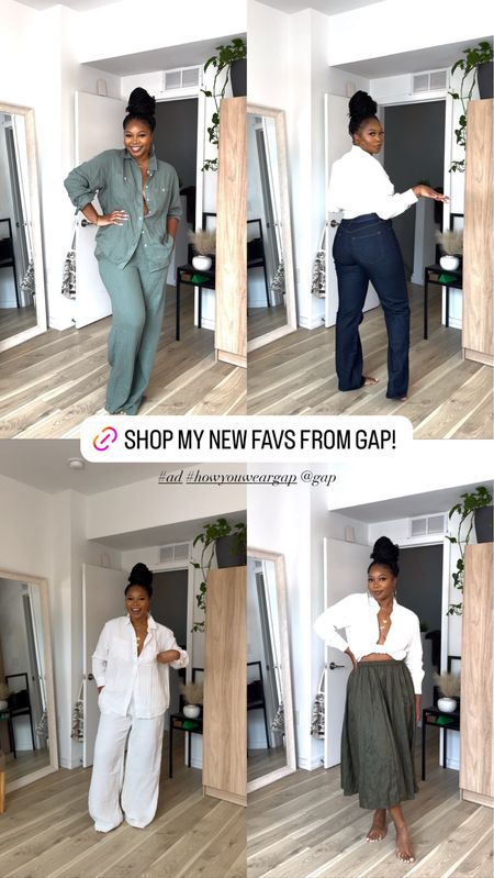 Absolutely in love with these new finds from gap!! A brand that’s always making tall girl friendly styles 😍✨ 

I am 5’9 • 200 lbs wearing a medium top and tall large bottom in the white and green crinkle set. Wearing size tall 31 in the jeans and a medium in the skirt! ✨

#LTKstyletip #LTKmidsize #LTKfindsunder100