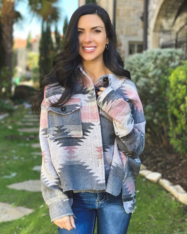 Gray Aztec Oversized Distressed Cropped Jacket | Live Love Gameday®