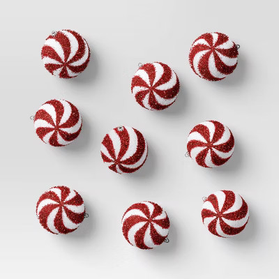 9ct Christmas Tinsel Ball Candy Cane Stripe - Wondershop™ | Target