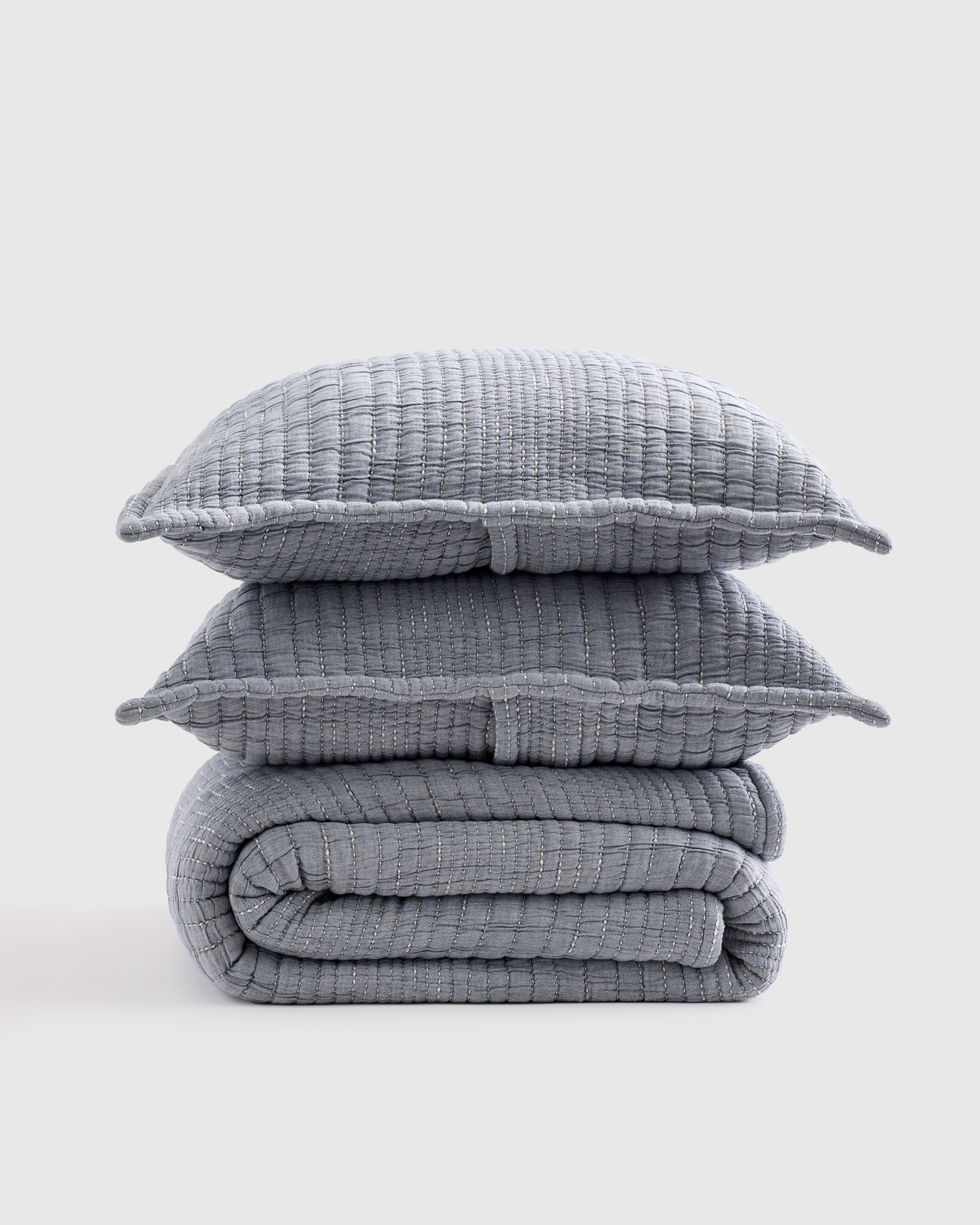 Quince | Channel Stitch Coverlet Set in Green, Size Twin, Organic Cotton | Quince