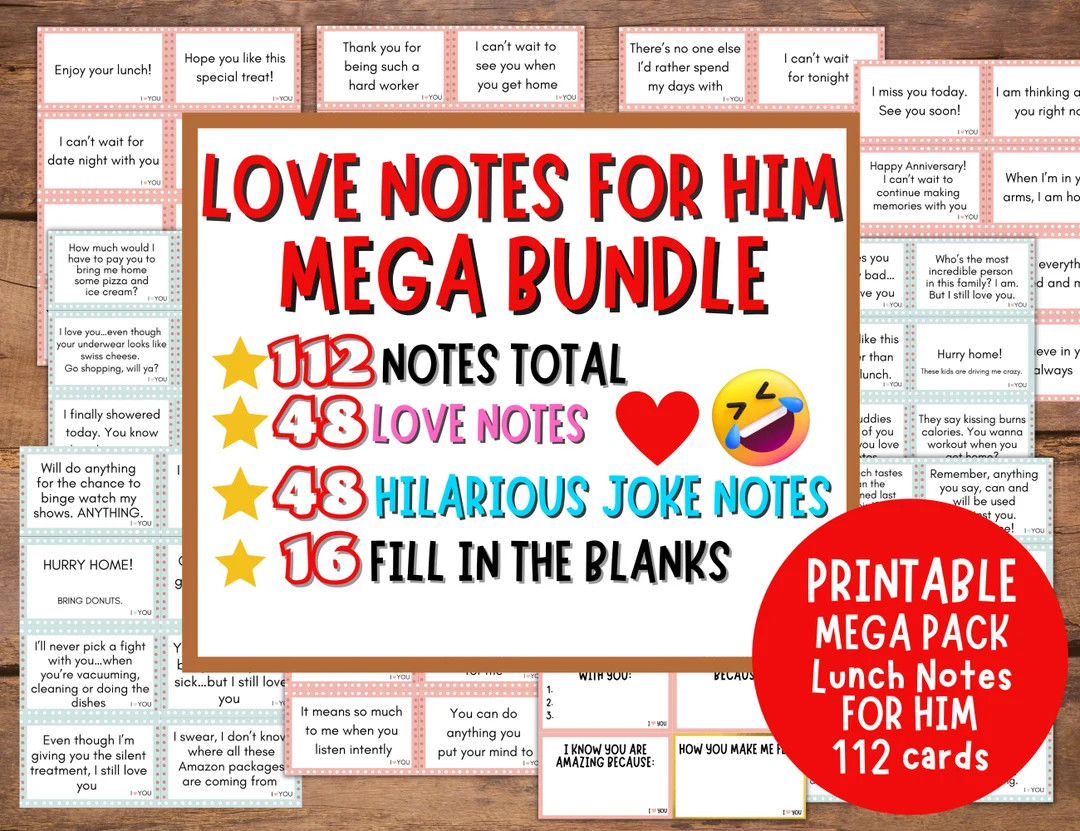 Printable Love Notes, Printable Lunch Notes, Lunch Box Notes for Husband, Romantic Mini Cards for... | Etsy (US)