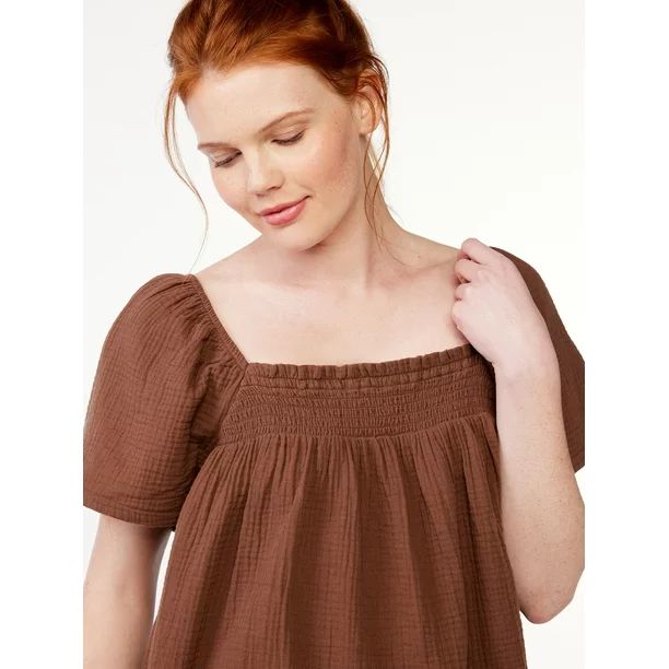 Joyspun Women's Puff Sleeve Gauze Sleep Top, Sizes S to 3X | Walmart (US)