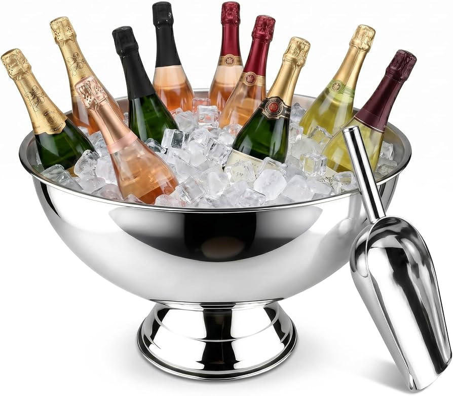 13.5L Large Stainless Steel Ice Bucket with Scoop, Beverage Tub for Parties, Silver Champagne Buc... | Amazon (US)