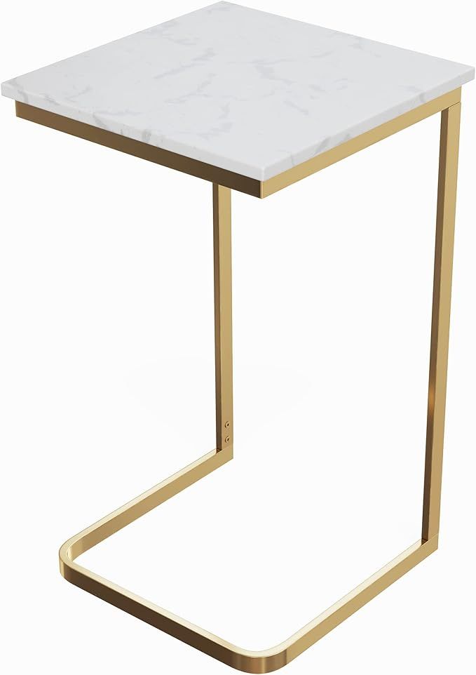 Lavish Home, Gold C-Shaped Real Marble End Table | Amazon (US)