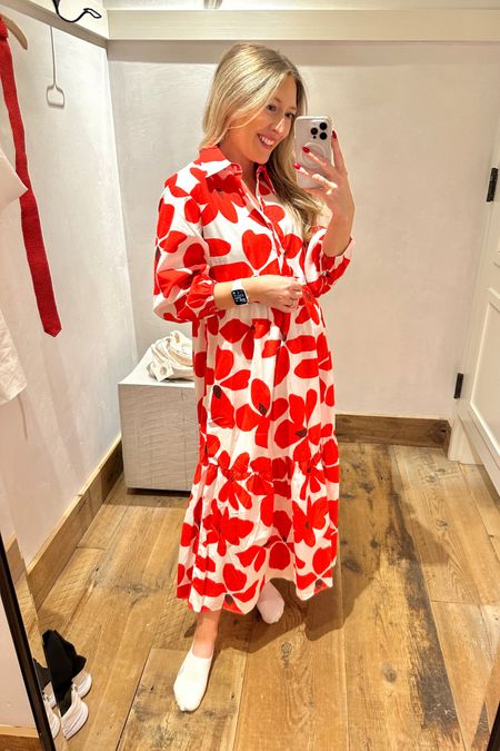 OBSESSED with this red and white flower print Bettina shirt dress! Perfect bump friendly spring outfit for any expecting mamas! ❤️🤍 I’m wearing Regualr XS!

#LTKstyletip #LTKbump #LTKSeasonal