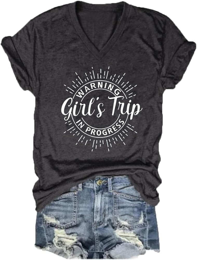 QIANRUO Girls Trip Cheaper Than Therapy Tshirt Women Funny Letter Print Short Sleeve V Neck T Shirt  | Amazon (US)