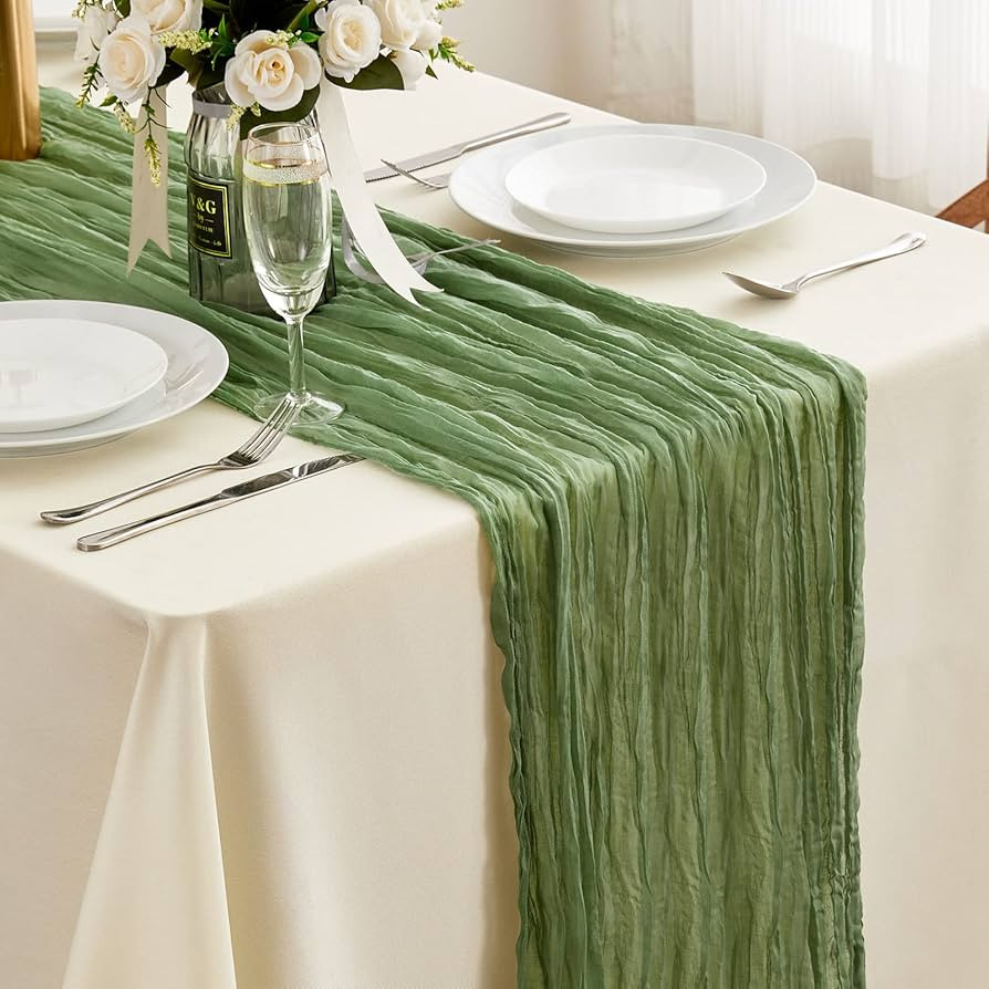 Sage Green Cheesecloth Table Runner - 13.3Ft Boho Gauze Cheese Cloth Table Runner 35x160 Inch Lon... | Amazon (US)