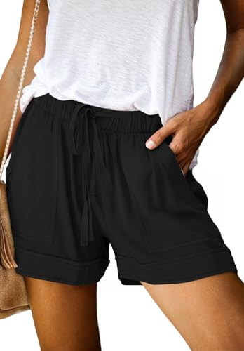 ONLYSHE Womens Stretch Lounge Shorts Waistband Soft Workout Short Pants Pocketed Black M | Amazon (US)