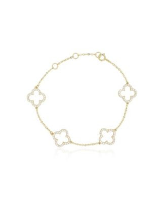 The Lovery Small Cz Open Clover Bracelet 14K Gold Plated Sterling Silver - Gold | Macy's
