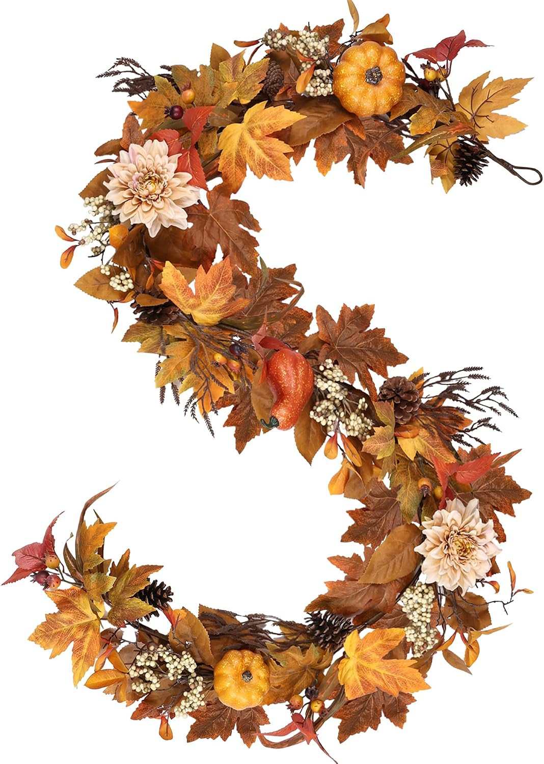MDSTBN Fall Garland 6Ft Lifelike Autumn Maples Leaf Pumpkin Garland with Berries Pine Cones, Fall Decorations for Home Thanksgiving Halloween Fireplace Farmhouse Porch Indoor Outdoor Decorations | Amazon (US)