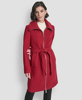 DKNY Women's Collared Neck Belted Coat - Macy's | Macy's