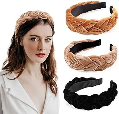 Bascolor Braided Velvet Headband 3pcs Cute Wide Thick Headband Turban for Women Spanish Vintage S... | Amazon (US)