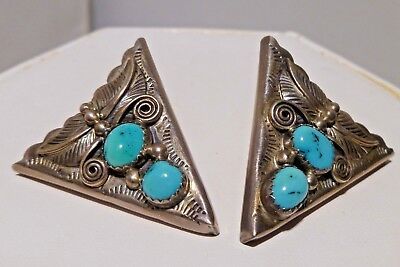 1980 Sterling Silver Turquoise Collar Tips With Back Screw Southwest Navajo LOVE  | eBay | eBay US