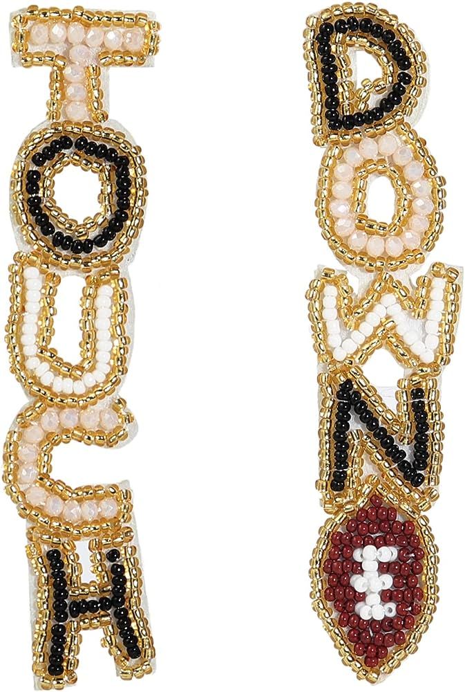 xuzhiyuan Colorful Football Beads Earrings Touch Down Letter Earrings Statement Drop Dangle Earri... | Amazon (US)