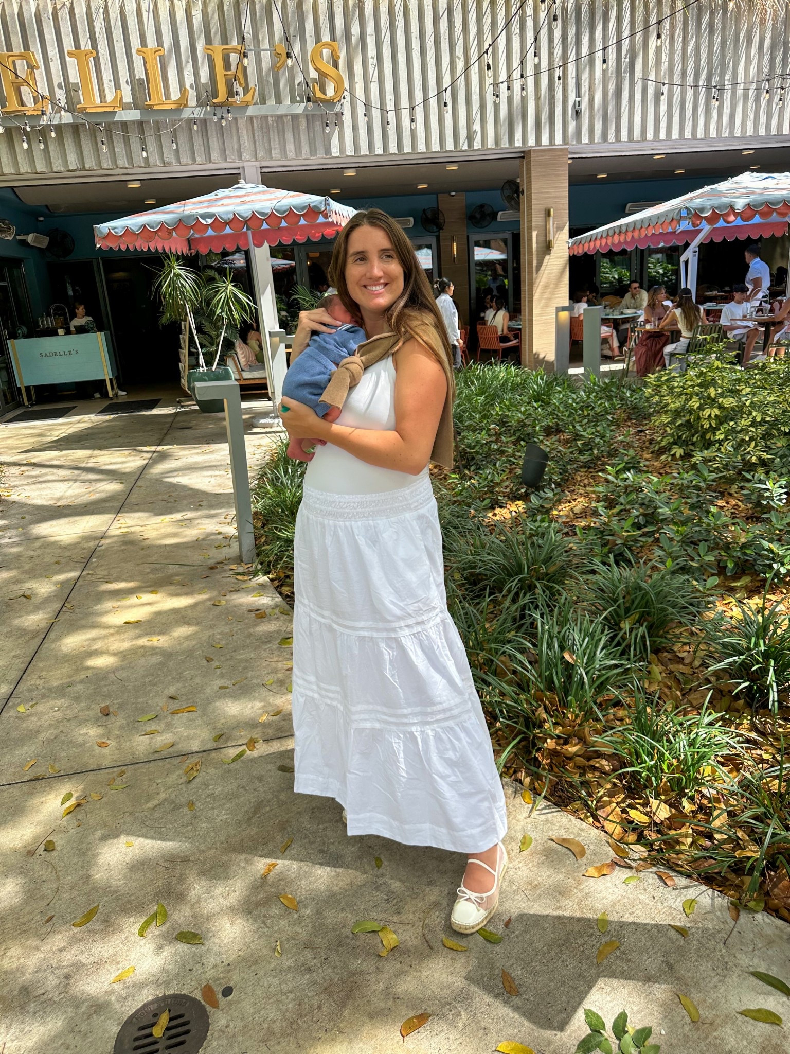 My brunch outfit for postpartum! Majority is from Quince!

Wearing a size large skirt (could have sized down to a medium), large tan cardigan and medium bodysuit (tts!).

Dolce vita espadrilles I suggest sizing up 1 size!