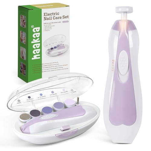 haakaa Baby Nail Trimmer Electric Baby Nail File Kit with LED Light, Baby Nail Clippers for Newborn/Infants/Adults Toenails and Fingernails, 6 Replacement Heads & Storage Case, Lavender | Amazon (US)