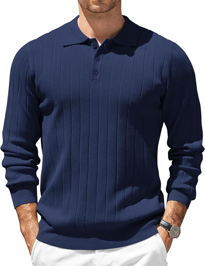 COOFANDY Mens Knit Polo Sweater Long Sleeve Polos Lightweight Casual Dress Pullover Sweaters | Amazon (US)