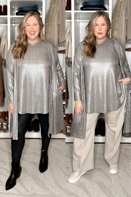 Love both of these comfy but elevated outfits!!! Wearing an 18/20 in tops, both the shoe and the booties are wide width and fit amazing, and my Spanx leather leggings are a 2x (get your regular size). The beige trousers make sure you size up one im in the 35! Don’t forget anything reg price at Spanx you can use my code ASHLEYDXSPANX at checkout to save money!

#LTKHoliday #LTKplussize #LTKsalealert