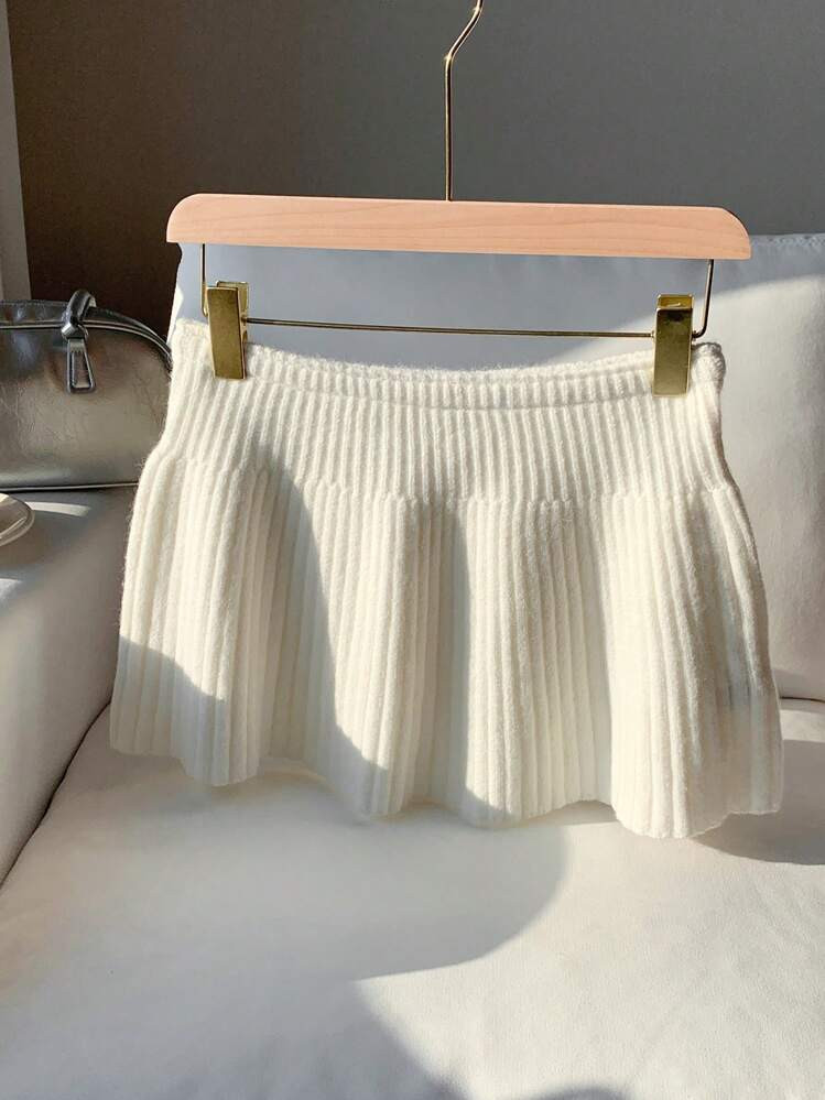 Comfortcana 1pc Women's Autumn/Winter Solid Color Ribbed Mini Casual Knitted Skirt | SHEIN