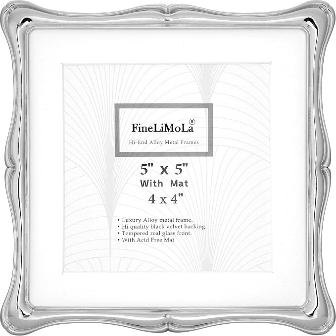 5x5'' Premium Alloy Silver Picture Frame with Acid Free Mat 4x4'',Hi-End Décor Metal Frames 4x4'... | Amazon (US)
