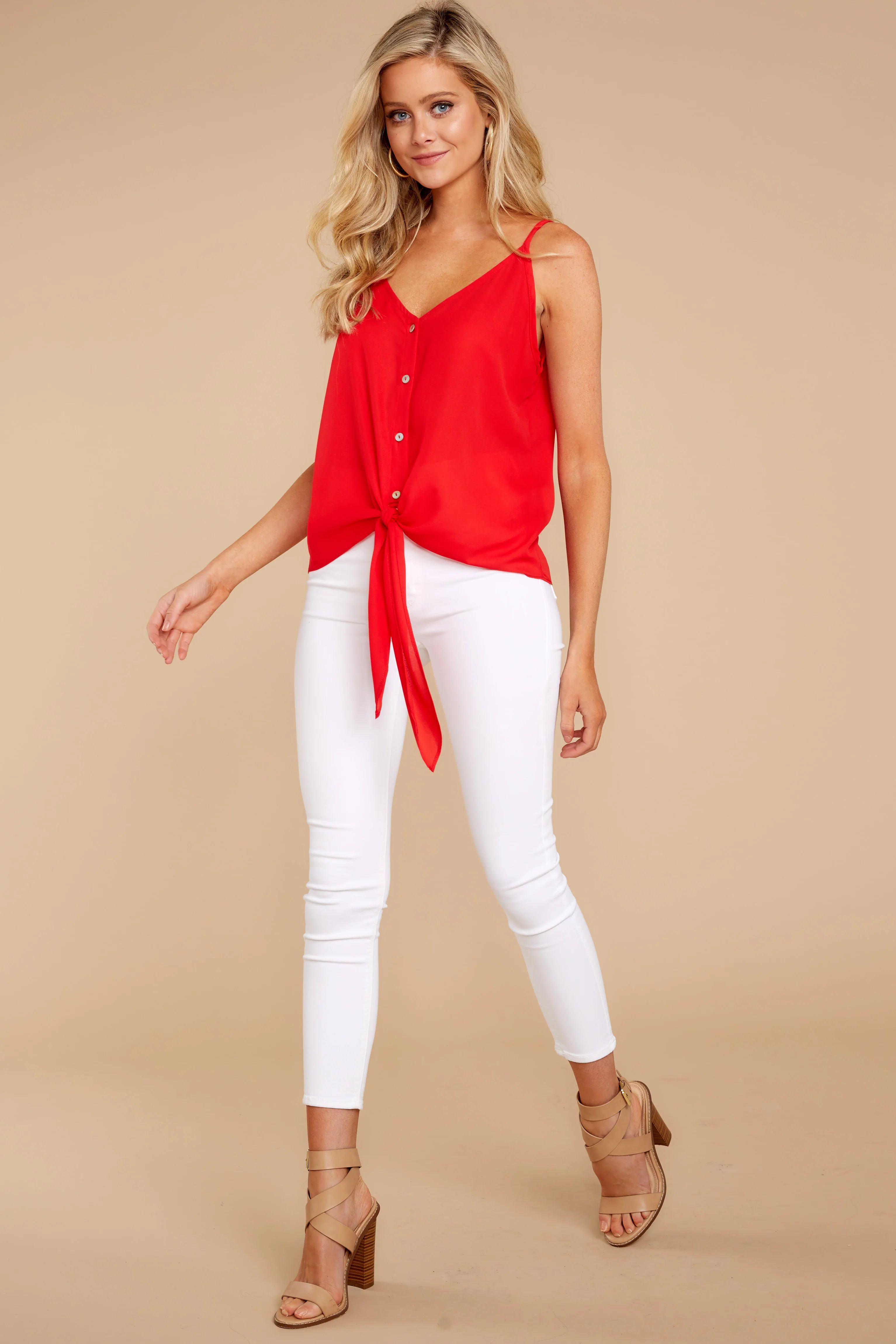 Knot For Now Red Tie Tank Top | Red Dress 