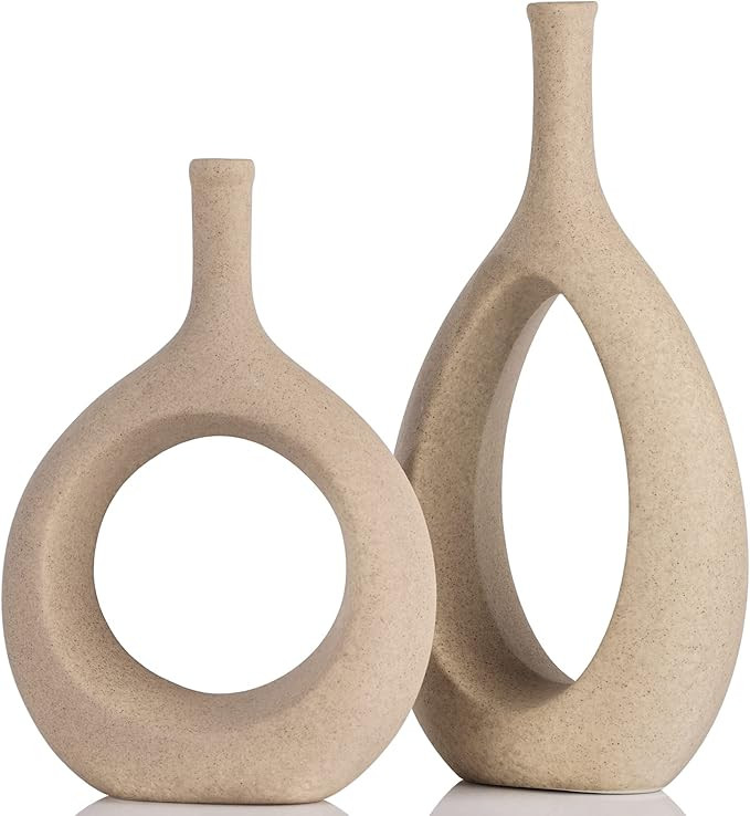 Tan Ceramic Vase Set of 2,Brown Hollow Flower Vase for Decor,Modern Decorative Tan Vase for Flowe... | Amazon (CA)