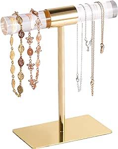 Jewelry Stand Bracelet Holder Stand Clear Acrylic Jewelry Organizer Stand T-Bar gold Metal Tablet... | Amazon (US)