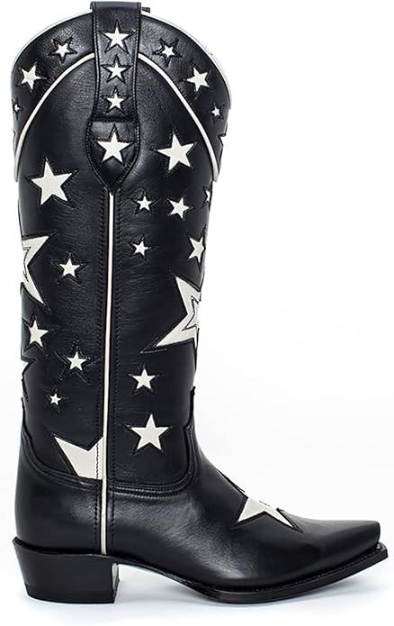 KVZFNZ Women's Cowboy Boots Western Pointed Toe Cowgirl Boots Low Heel Mid Calf Boots Pull-on Fas... | Amazon (US)