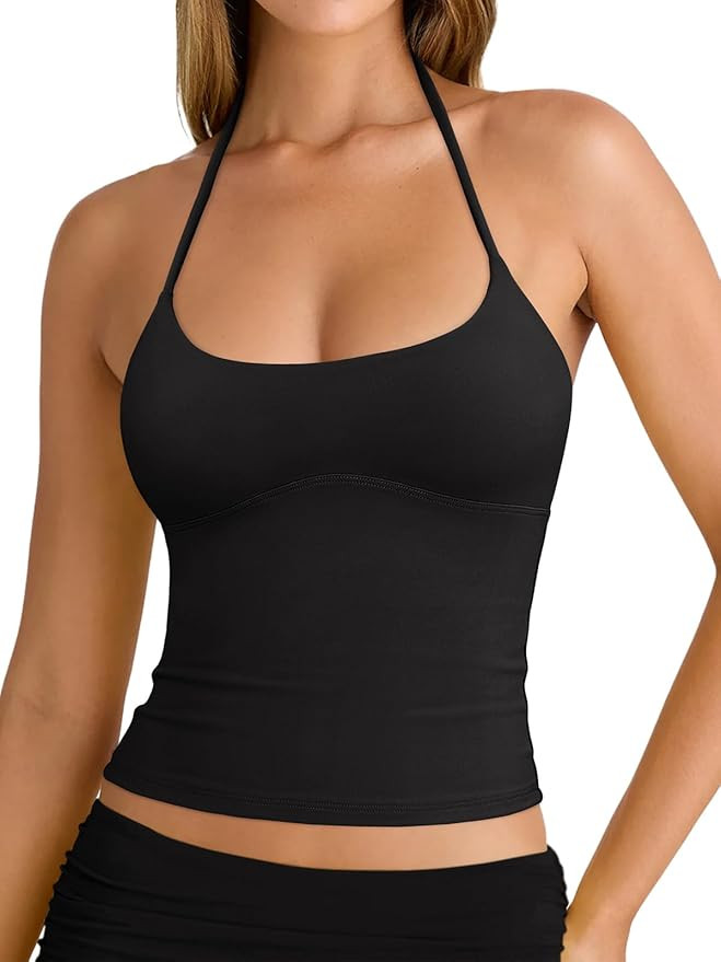 REORIA Women's Sexy Halter Backless Double Lined Tank Top Y2k Trendy Camisole Crop Tops | Amazon (US)