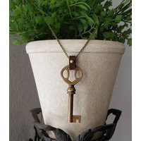 Long Necklace With Antique Key & Leather Loop Simple, Classic, Fall Fashion | Etsy (US)