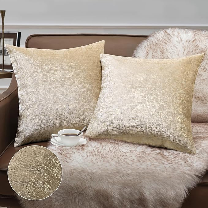 Phantoscope Pack of 2 Sparkling Velvet Decorative Solid Throw Decorative Pillow Cover Soft Gold G... | Amazon (US)