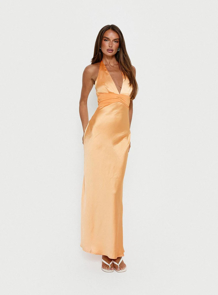 Sazenna Halter Plunge Maxi Dress Orange | Princess Polly US
