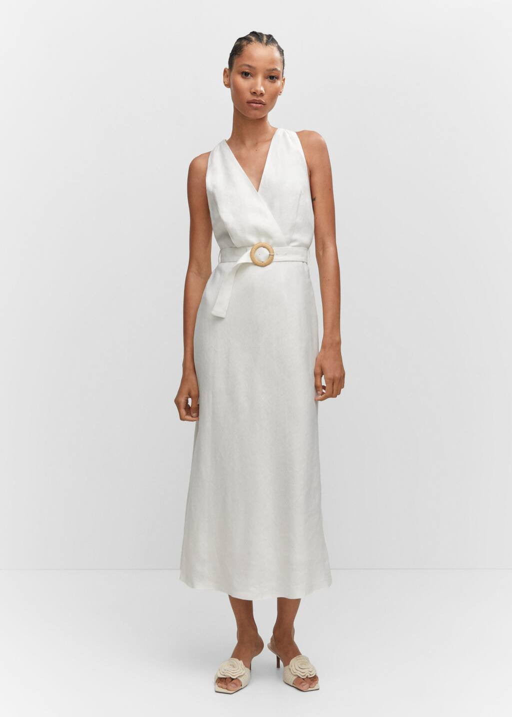 Belt linen dress -  Women | Mango USA | MANGO (US)
