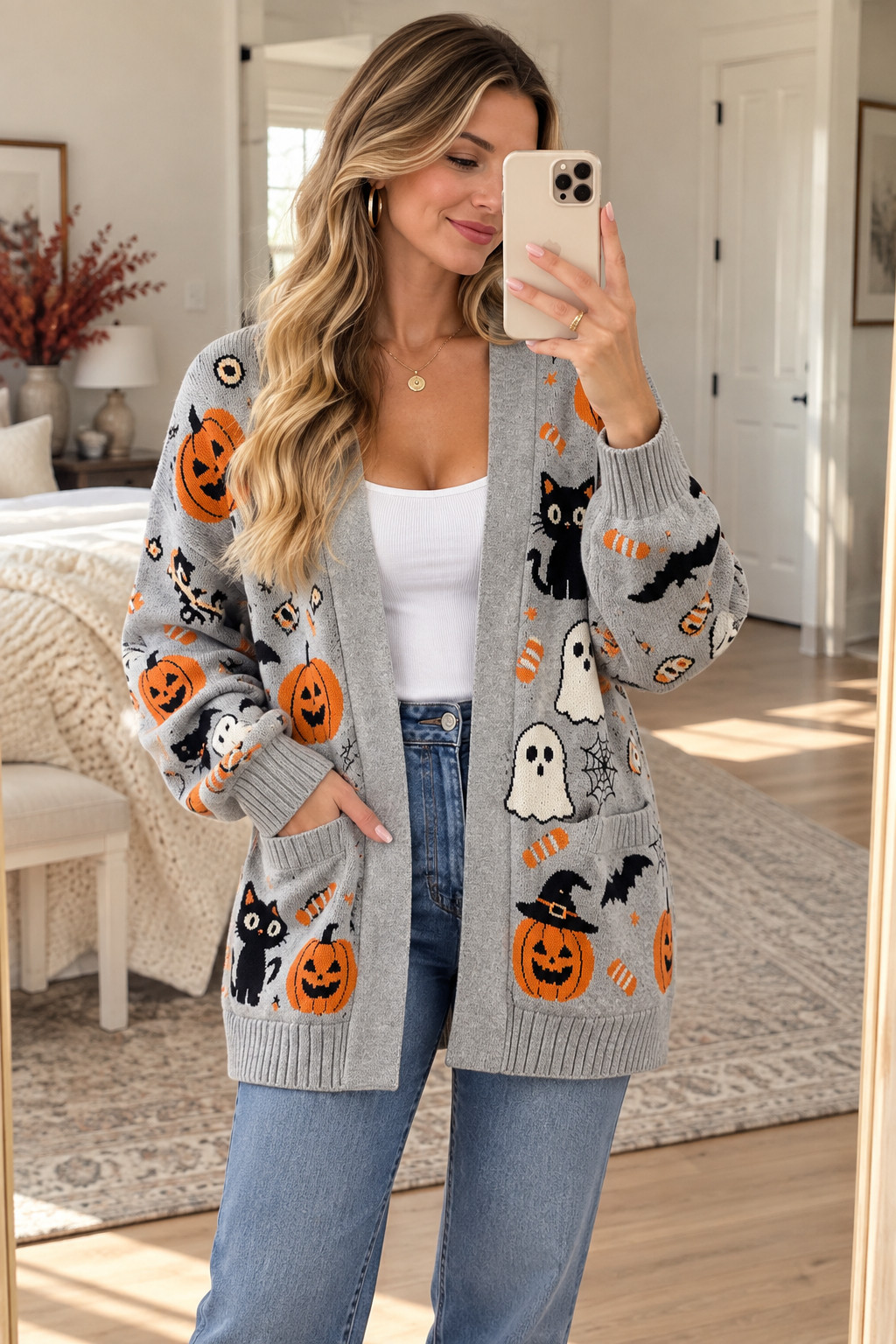 These Amazon Halloween cardigans are giving cozy, cute and just spooky enough 👻🎃 I love that you can style them super casually with jeans and sneakers or dress them up a little with a mini skirt and boots. They’re such fun layering pieces for cool fall weather and make the easiest outfit for Halloween events when you don’t feel like putting together an actual costume. #AmazonHalloweenFinds #HalloweenCardigans #SpookyFashion #HalloweenOutfitIdeas #FallStyle #AmazonFashion #OctoberStyle #FallLayering #CozyHalloween #GhostPrint #PumpkinPrint #FallWardrobe #SpookySeasonStyle #CuteHalloweenLook #AmazonMustHave 

 #LTKSeasonal #LTKU #LTKSaleAlert