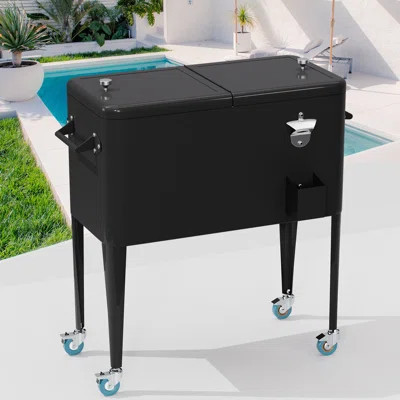 80 Quart Outdoor Cooler Cart Rolling Ice Cooler Ice Chest With Wheels Side Handles Bottle Opener Cap Catcher Portable Drink Cooler For Parties Poolsid | Wayfair North America