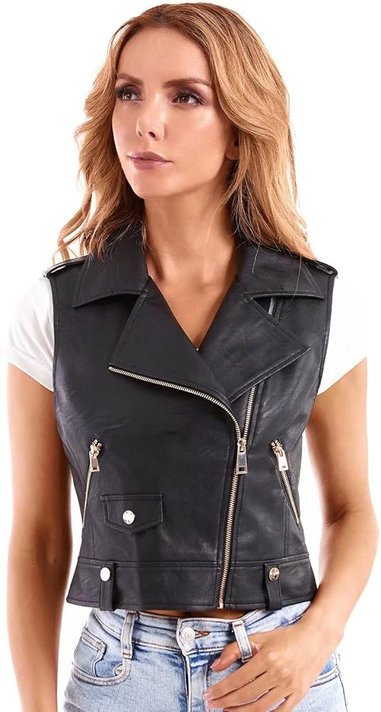 DIASHINY Faux Leather Vest For Women Long Lapel Sleeveless Drape Open Front PU Cardigan | Amazon (US)
