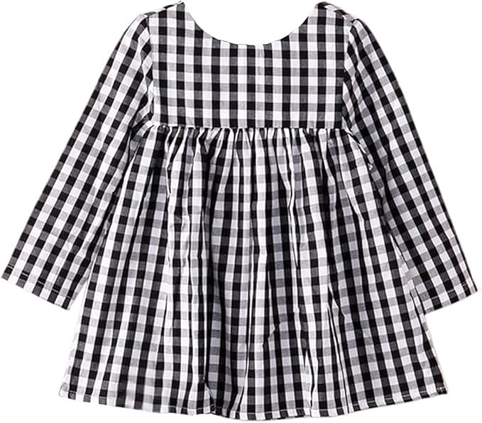 stylesilove Kids Little Girl Plaid Dress Black and White Long Sleeve Cotton Blend Holiday Birthda... | Amazon (US)