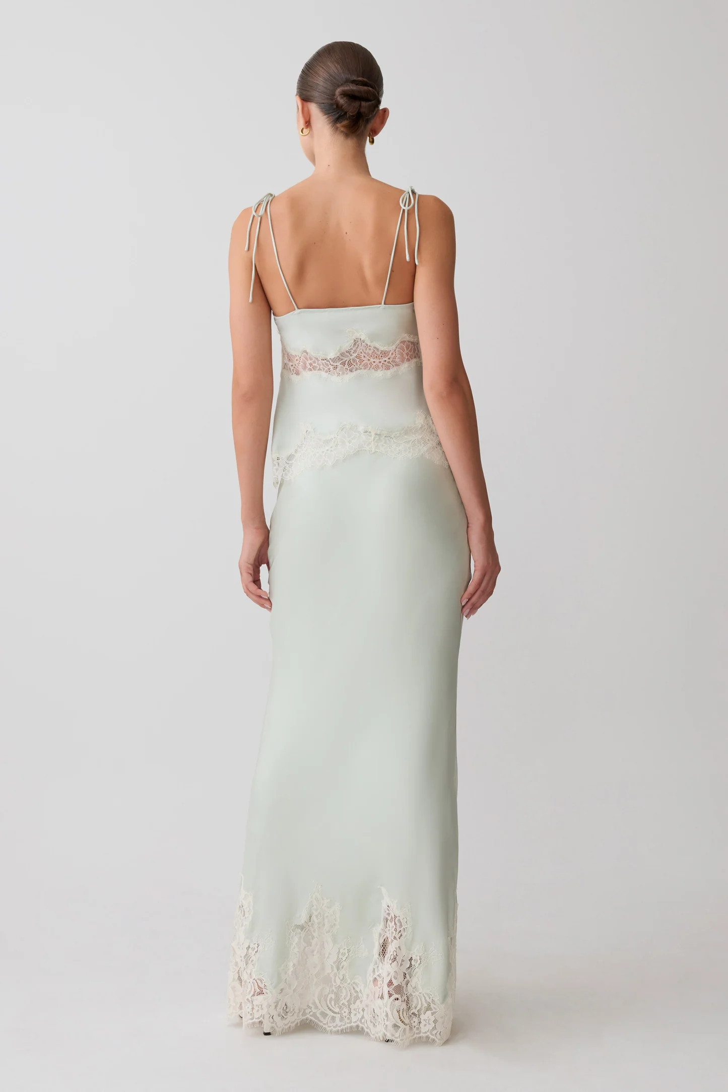 Nina Satin And Lace Maxi Skirt - Sage | MESHKI US
