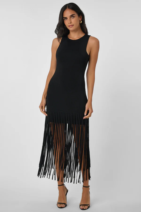 MARGAUX RACER MINI DRESS WITH FRINGE | Toccin