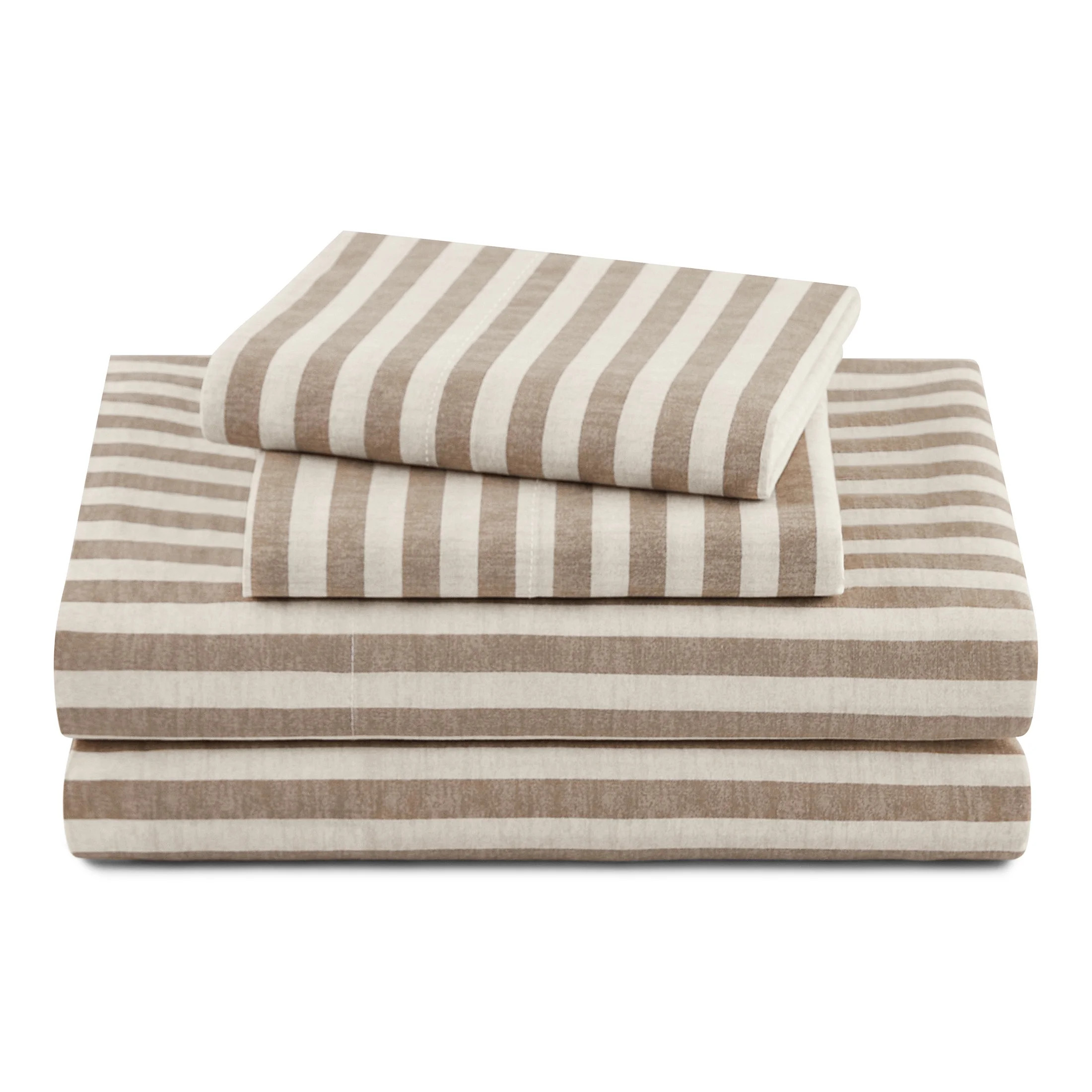 Beautiful Striped 4-Piece 100% Cotton Percale Natural Sheet Set, Queen by Drew Barrymore | Walmart (US)