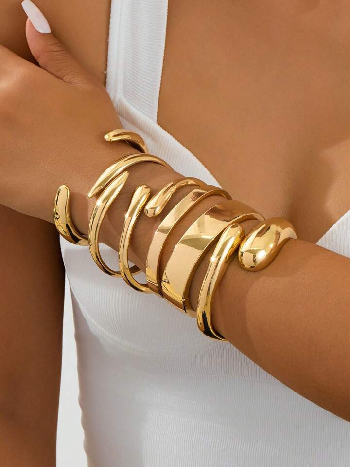 6pcs Metal Water Drop Bangle, All Season Jewellery Set, Delicate Gift | SHEIN